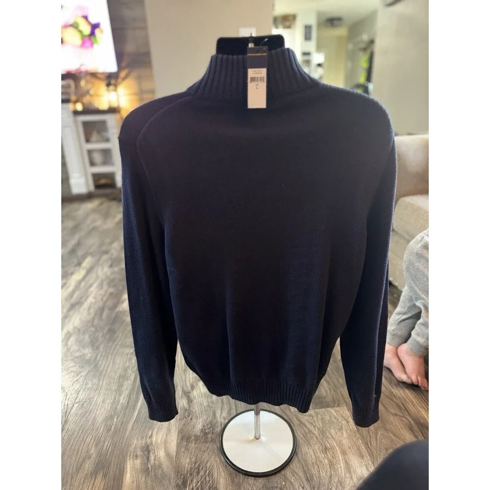 NEW Polo Ralph Lauren Sweater! Blue 1/2 Zip Leather Pull